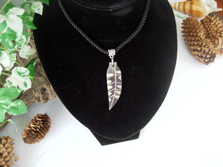 handcarved animal bone feather pendant necklace