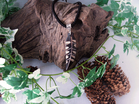 animal bone handcarved feather pendant